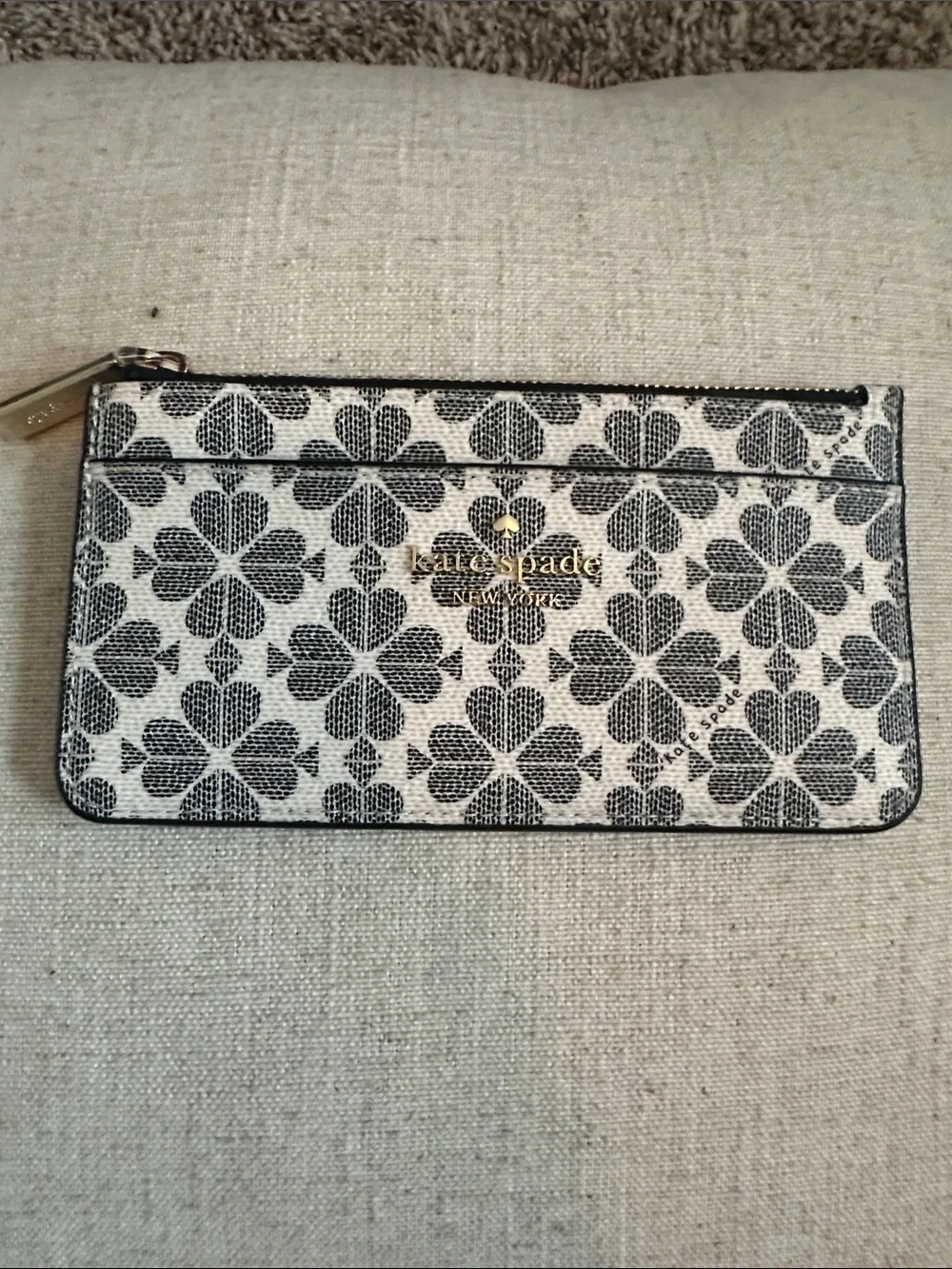 kate spade Cream and Black leather  Card holder with and pouch with Gold Logo